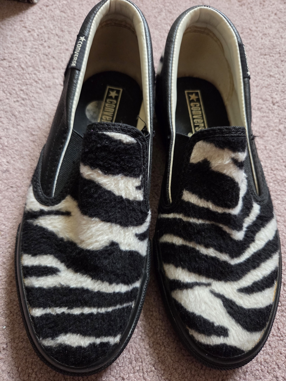 Converse Zebra Print Fur Slip On Sneakers  8.5